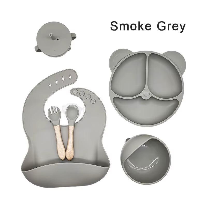 Set de alimentación bebé silicona BLW con babero y cubiertos