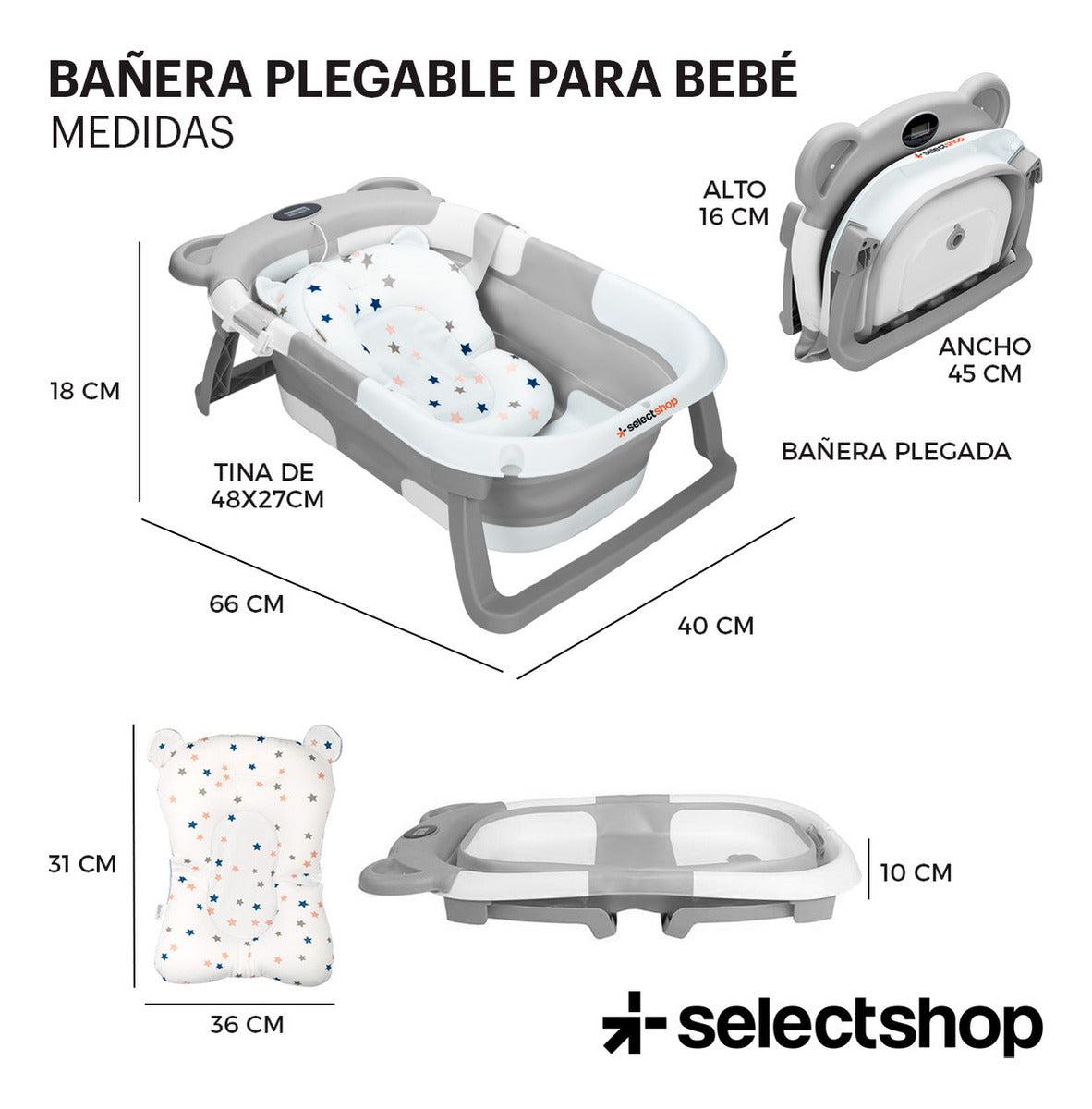 Bañera plegable bebé Selectshop con sensor temperatura BB19
