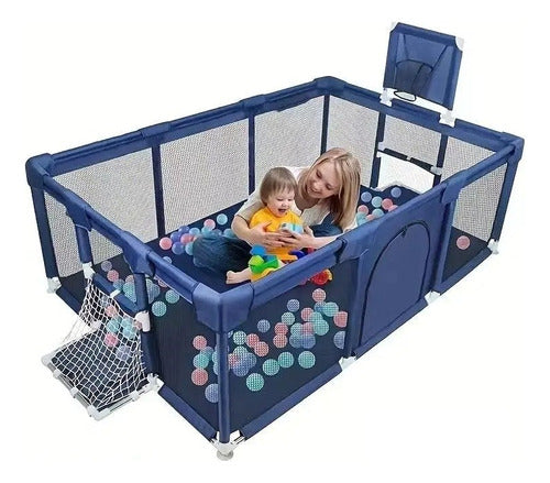 Corral para bebé 6 en 1 con cancha, aro y mini arco fútbol