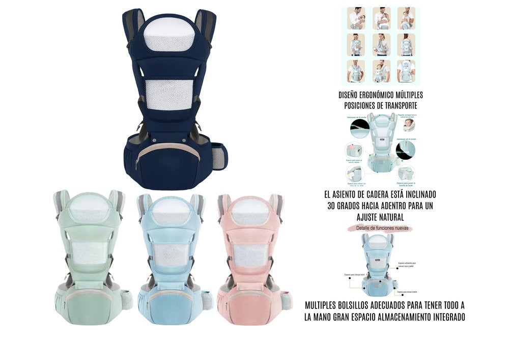 Cargador portabebé ergonómico 15 posiciones algodón 0-36 meses
