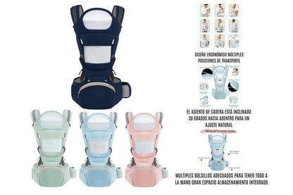 Cargador portabebé ergonómico 15 posiciones algodón 0-36 meses
