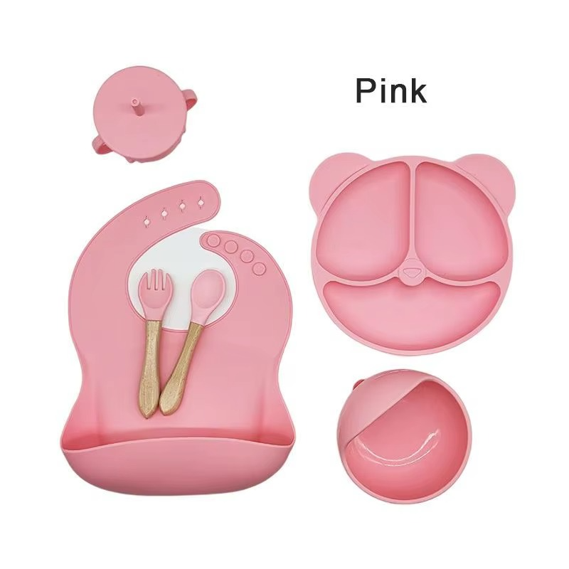 Set de alimentación bebé silicona BLW con babero y cubiertos
